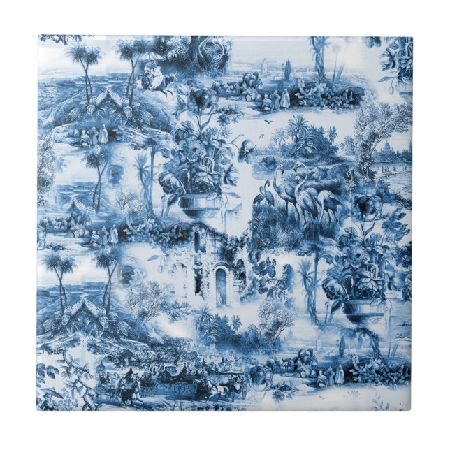 Carreau Chinoiserie toile, saule bleu, porcelaine bleue  (Devant)