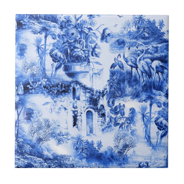 Carreau Chinoiserie toile, saule bleu, porcelaine bleue  (Devant)