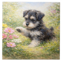Chiots Schnauzer Fleurs de printemps