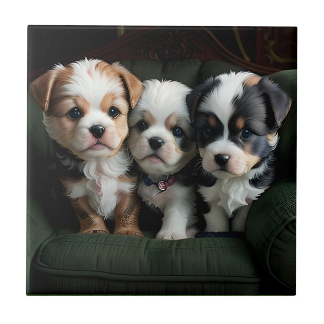 Carreau Chiots super mignons sur le canapé 2 (Devant)