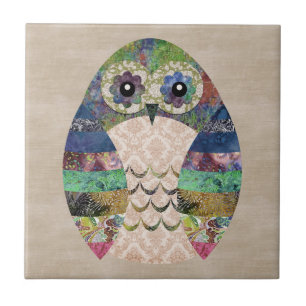 Carreau Chouette de couleur rétro Boho Bohemian Bird Custo