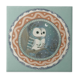 Carreau Chouette fantaisie bleu mint terracotta sarcelle a