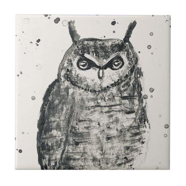 Carreau Chouette vintage bois aquarelle (Devant)