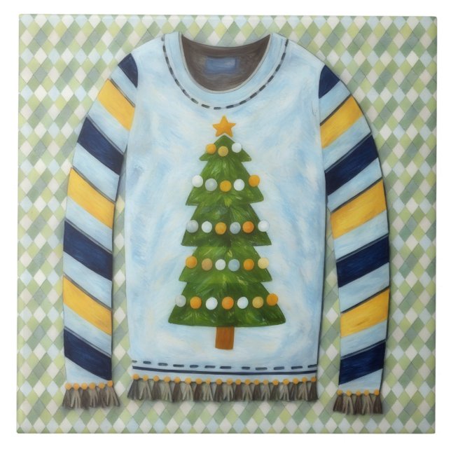 Carreau Christmas Tree Ugly Sweater Holiday Art Tile (Devant)