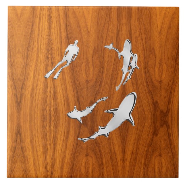 Carreau Chrome Comme Plongeur avec requins sur la plaque d (Devant)
