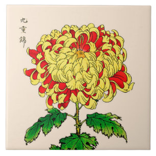 Carreau Chrysanthème japonais vintage. Jaune de moutarde