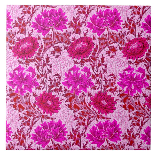 Carreau Chrysanthèmes Art nouveau, Bourgogne et rose (Devant)