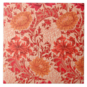 Carreau Chrysanthèmes de William Morris, orange de corail