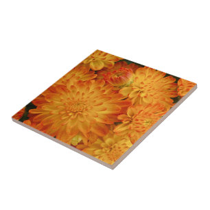 Carreau Chrysanthèmes orange Fire