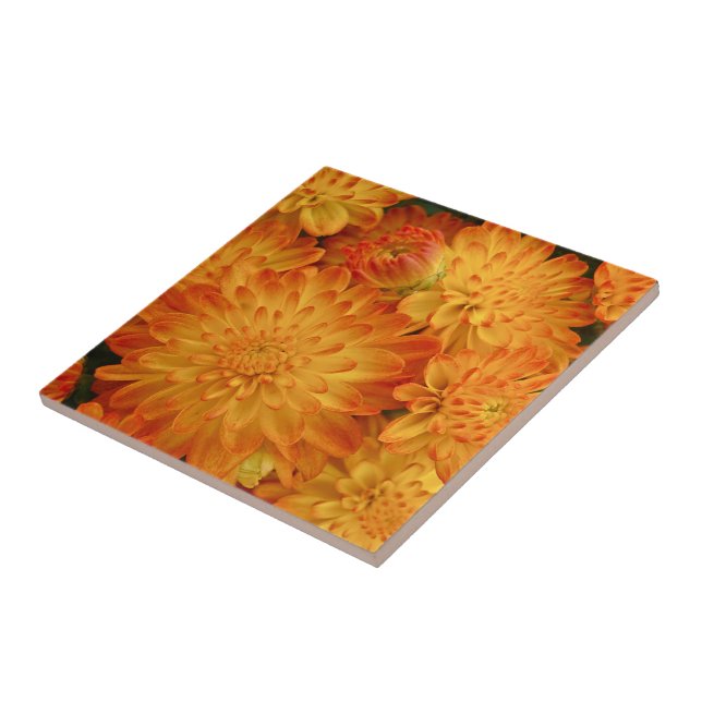 Carreau Chrysanthèmes orange Fire (Côté)