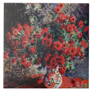 Carreau Chrysanthèmes rouges Claude Monet vintages