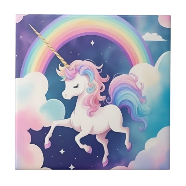 Carreau Ciel de nuit Unicorn mignon Rainbow (Devant)
