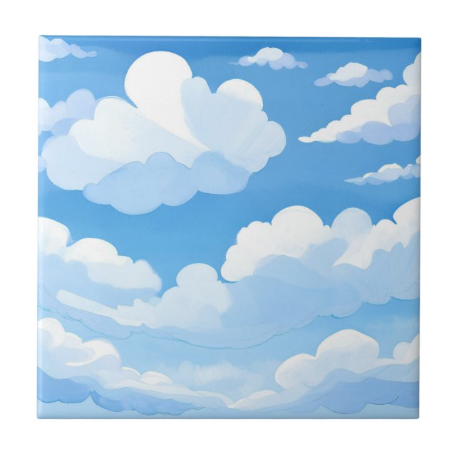 Carreau Ciel Plein de Nuages | Peinture de Ciel Bleu à l'A (Devant)