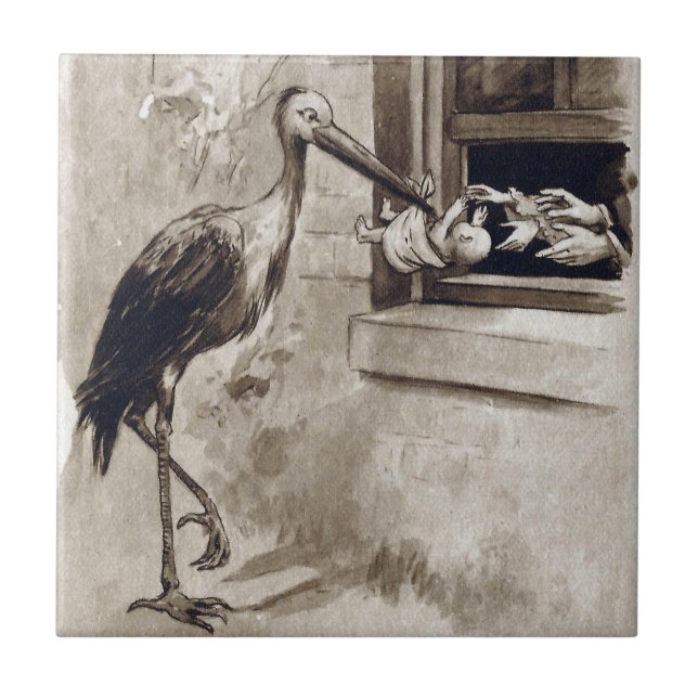 Carreau Cigogne livrant le cru de bébé (Devant)