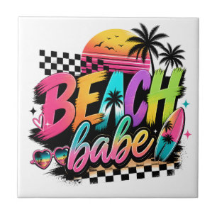 Carreau Citation de Babe de plage au coucher de soleil tro