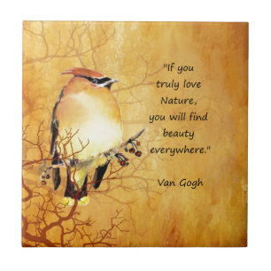 Carreau Citation de nature avec l'art d'oiseau de jaseur