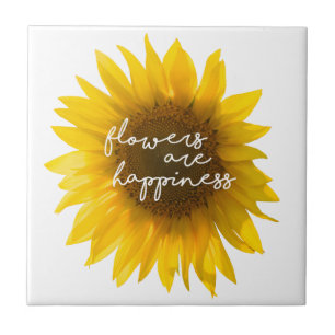 Carreau Citation tournesol "les fleurs sont le bonheur"