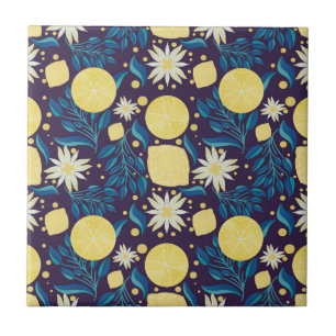 Carreau Citron coloré violet Motif botanique