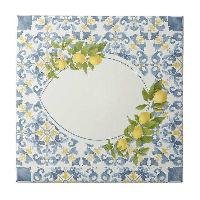 Carreau Citron en carrelage bleu italien (Devant)