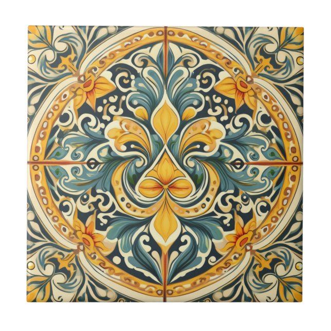 Carreau Citron et bleu Azulejo Lisbonne modèle Talavera (Devant)