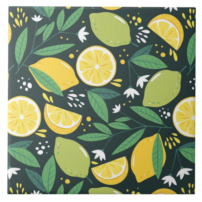 Carreau Citron et Limon Motif de fruits en vert et jaune (Devant)