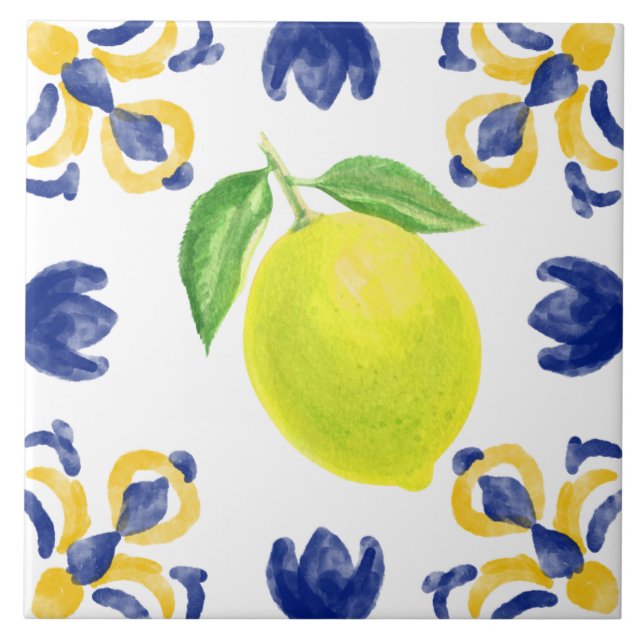 Carreau Citron Méditerranéen Bleu Et Jaune (Devant)