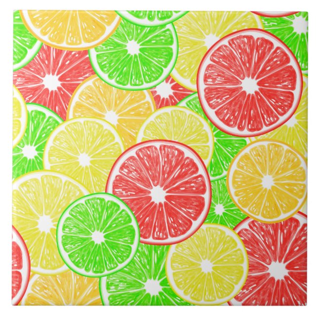 Carreau Citron, orange, pamplemousse et tranches de citron (Devant)