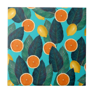 Carreau citrons et oranges turquoises