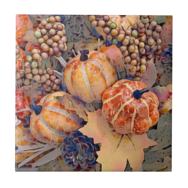 Carreau Citrouille Automne Orange Feuille peinture numériq (Devant)