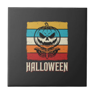 Carreau Citrouille Crâne Halloween Rétro Vintage