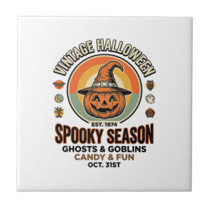 Carreau Citrouille d'Halloween Chapeau de Sorcière Vintage