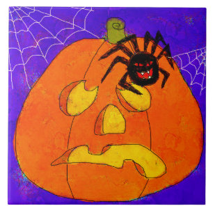 Carreau Citrouille et araignée Art Abstrait d'Halloween