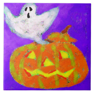 Carreau Citrouille et fantôme Art Abstrait d'Halloween