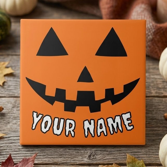 Carreau Citrouille orange personnalisée Halloween Votre no (Créateur téléchargé)