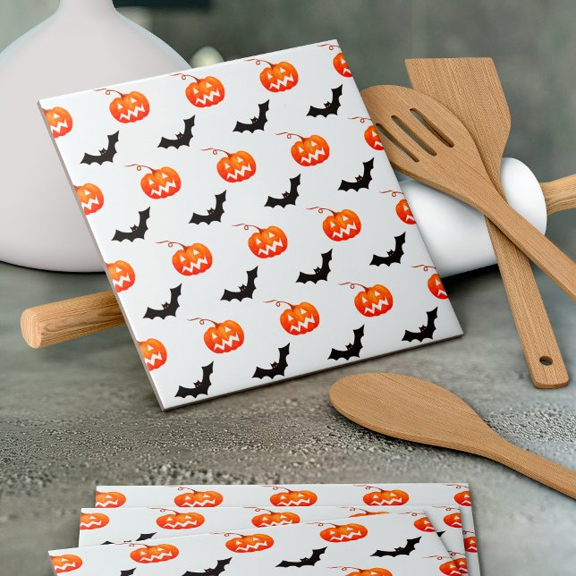 Carreau Citrouilles et chauves-souris d'Halloween, Trou ou (Créateur téléchargé)