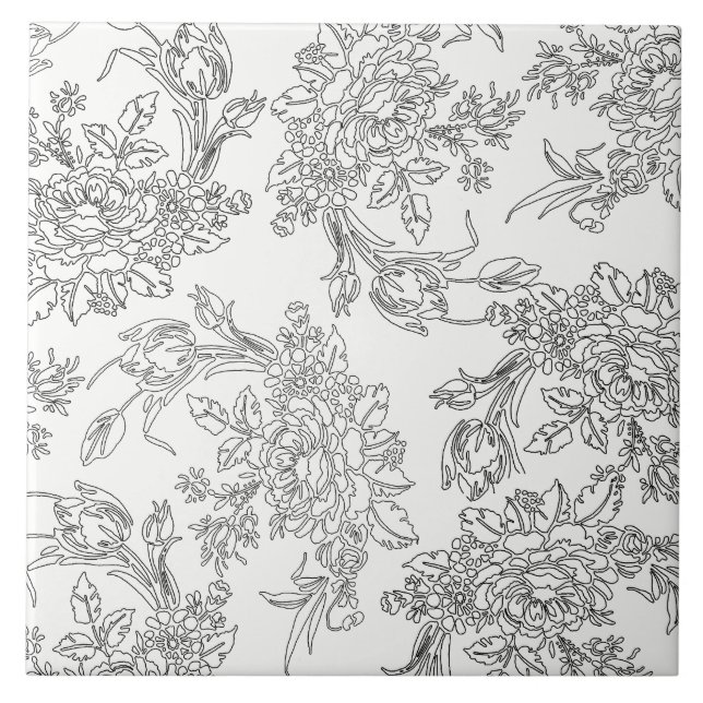 Carreau Classic White and Black Floral Toile (Devant)