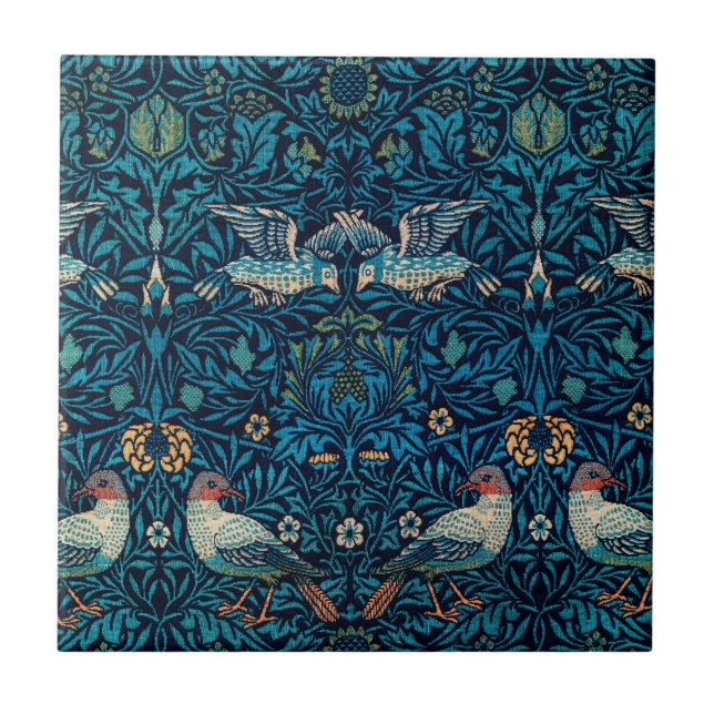Carreau Classic William Morris Blue motif l Floral Birds (Devant)