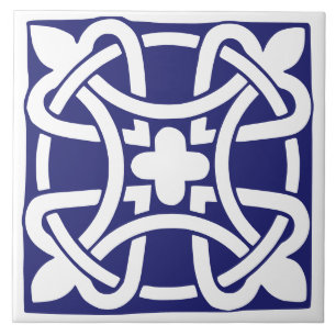 Carreau Classique Ancien Bleu Foncé et Blanc Traditionnel