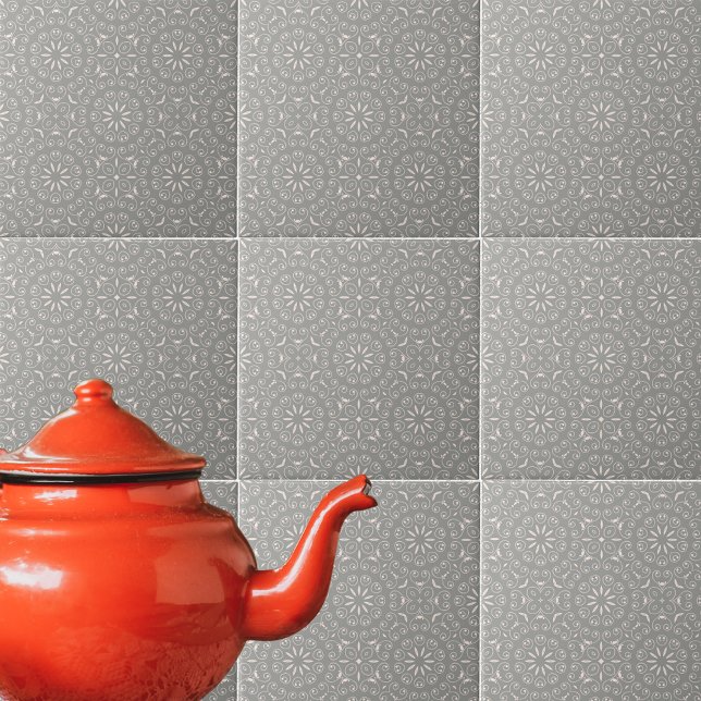 Carreau Classique Gris Et Blanc Élégant Orné Damas (Créateur téléchargé)