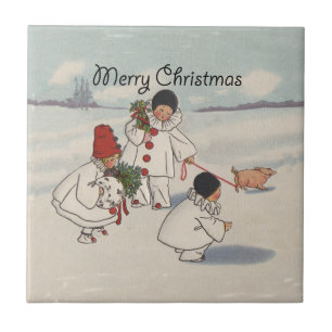 Carreau Classique Vintage Noël Enfant de neige