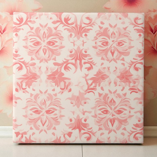 Carreau Classy Floral Damask Rose Pink (Créateur téléchargé)