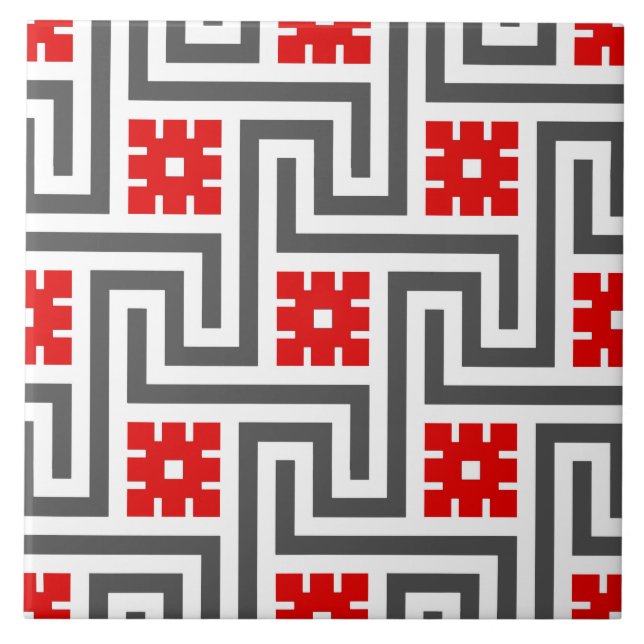 Carreau Clé de Deco, rouge, blanc grecs et gris/gris (Devant)