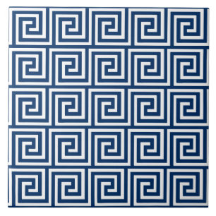 Carreau Clé grecque, bleu marine et blanc