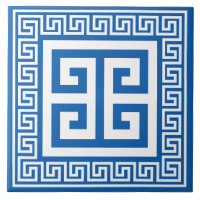 Clé grecque Carrelage en céramique blanc et bleu M