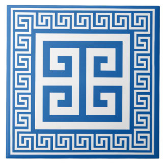 Carreau Clé grecque Carrelage en céramique blanc et bleu M