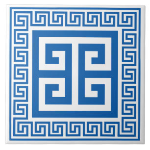 Carreau Clé grecque Carrelage en céramique bleu et blanc M