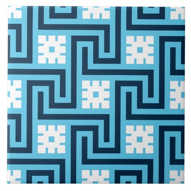 Carreau Clé grecque de Deco, bleu de ciel et marine (Devant)