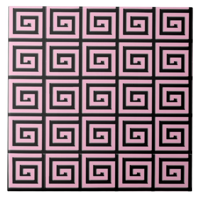 Carreau Clé grecque - rose et noir (Devant)