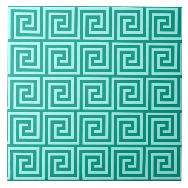 Carreau Clé grecque, turquoise et aqua (Devant)