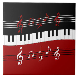 Carreau Clés et notes de piano blanc rouge noir élégant